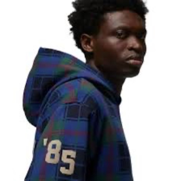 Jordan Essential Holiday Hoodie Men’s Size Small Blue Green Plaid Nike - Picture 2 of 13